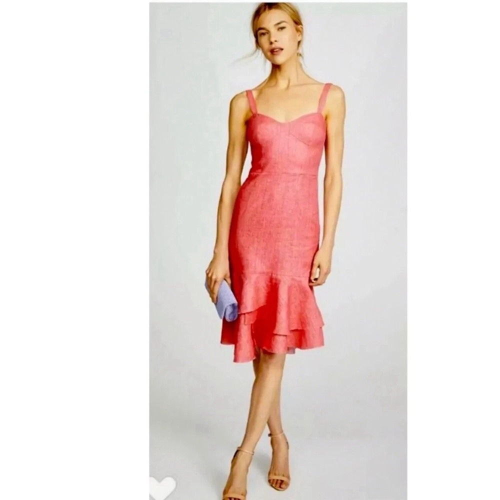 MILLY Kendal 100% Linen Dress in Poppy Tiered Tank Dress Quiet Luxury Women Sz 2